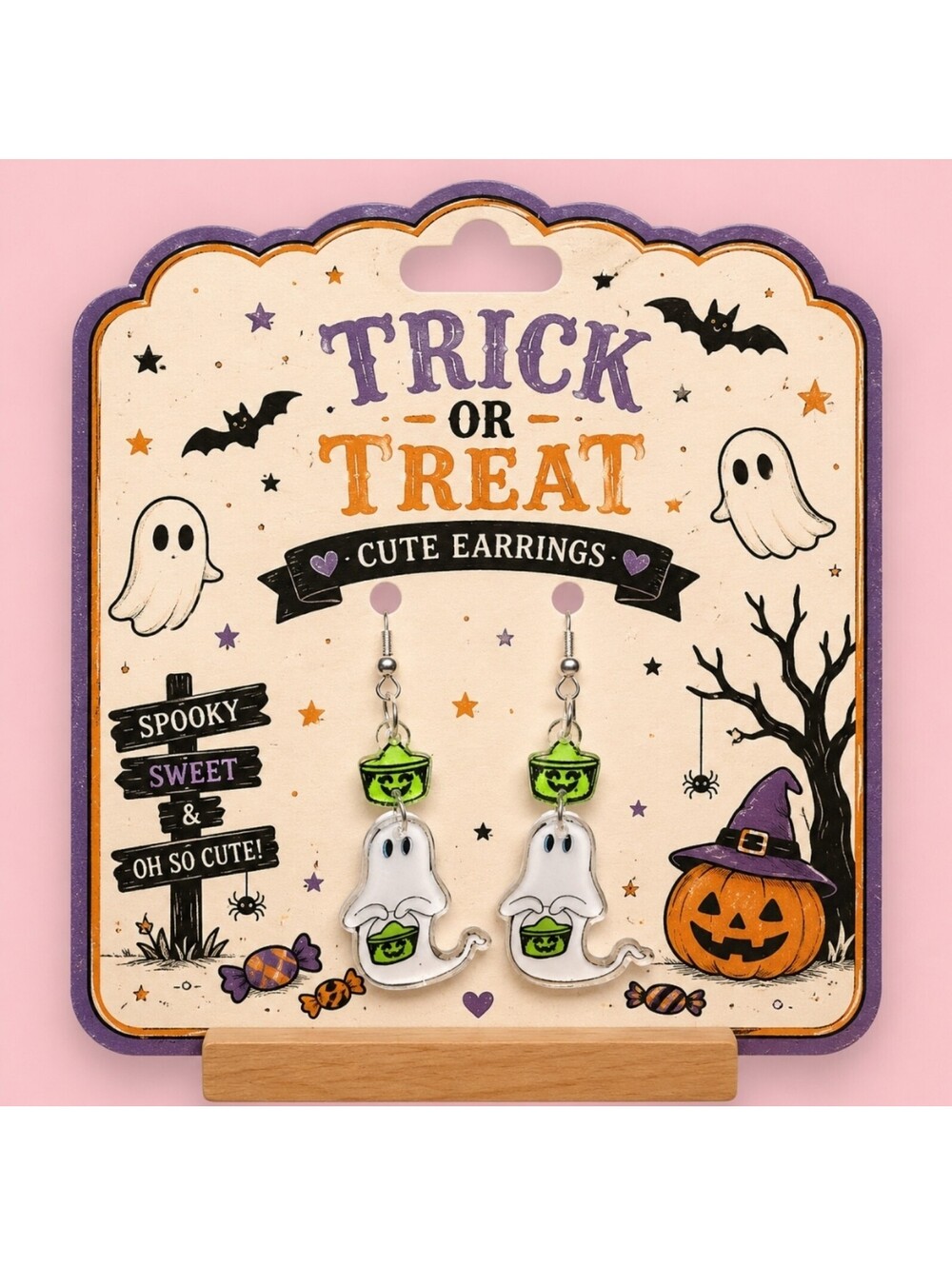 McDonald's Happy Meal Halloween Trick-or-treat Bucket Witch Ghost Earrings